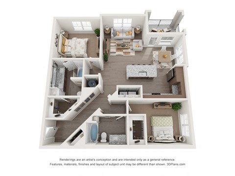 Floor plan for 2 beds, 2 baths, 1312 sqft